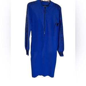 New York &Co Gabrielle Union stretchy blue front zip ribbed sweater dress Large